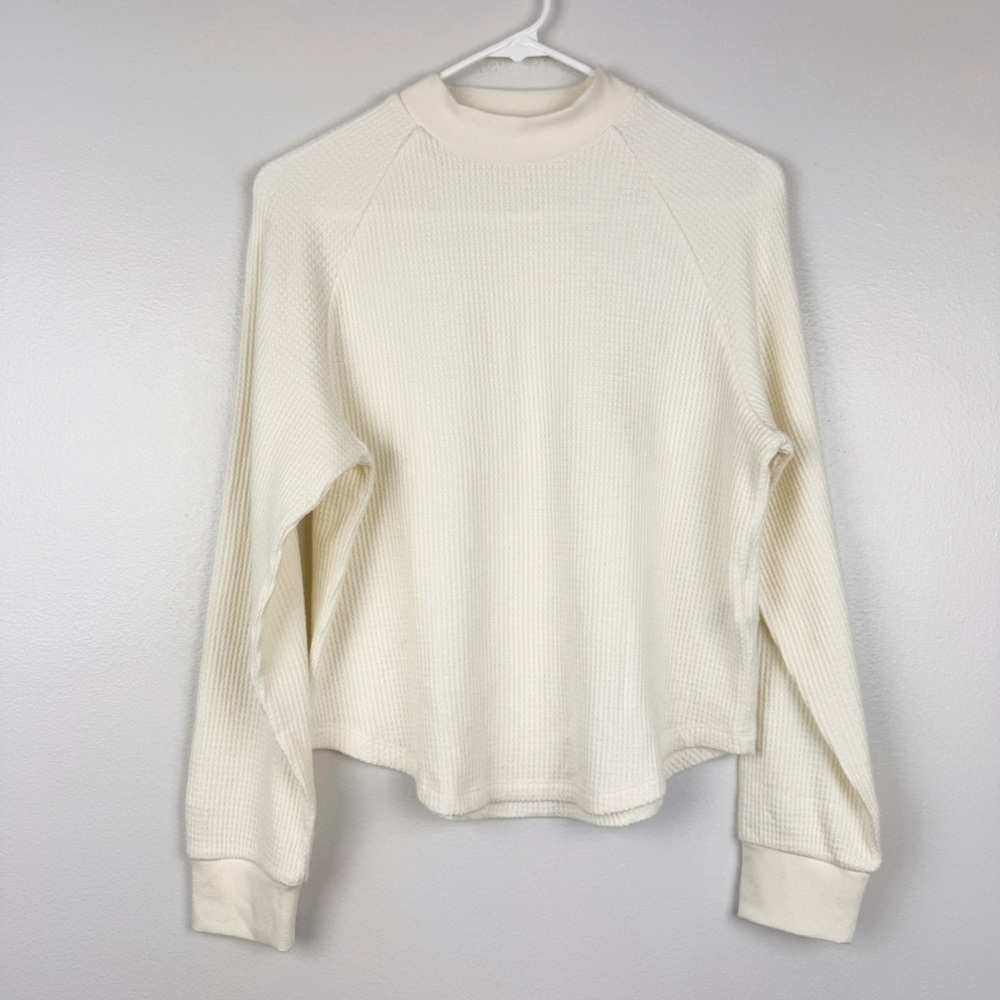 Madewell Textural Waffle Knit Long Sleeve Crewneck Tee White Size S NWOT - Picture 5 of 8